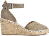 PS Poelman ENID Dames Faux PU Imitatie Suéde Leren Espadrilles met Sleehak - Kaki Olijf Groen - Maat 37