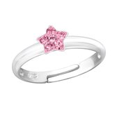 Joy|S - Zilveren ster ring verstelbaar roze