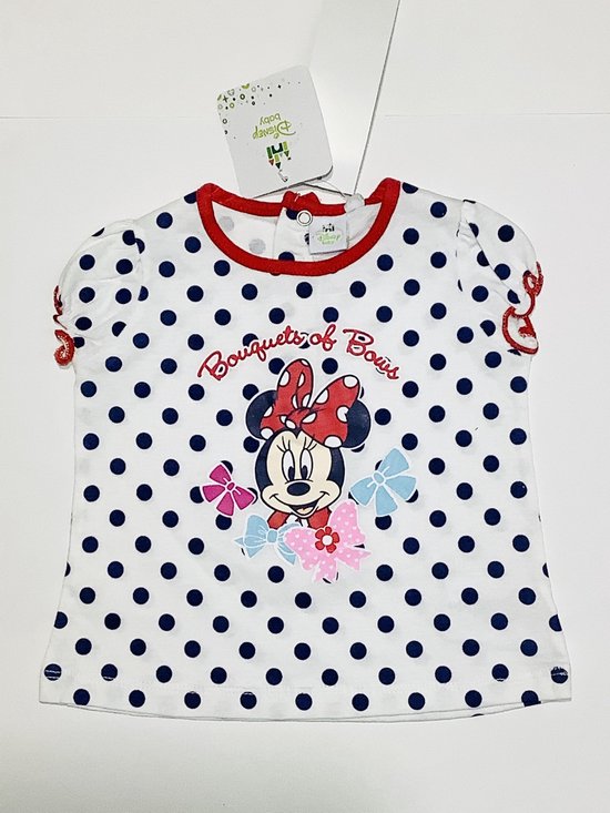 Disney Minnie Mouse t-shirt - polkadots - wit/blauw - maat 68 (6 maanden)