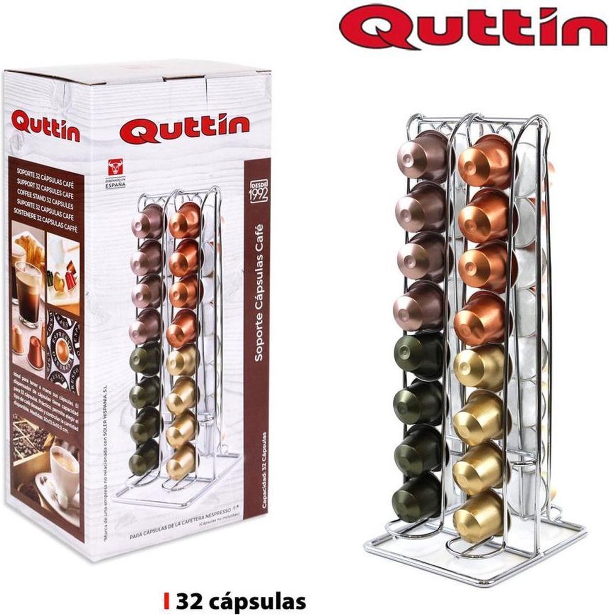 Quttin capsulehouder | 32 stuks | Geschikt voor koffie cups | Koffiecapsulehouder | RVS
