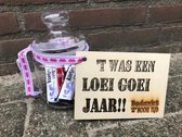 Houten kaartje "t was een loeigoei jaar / afscheid / einde schooljaar / juf / Meester