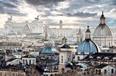 JJ-Art (Canvas) 60x40 | Skyline van Rome en Vaticaan in Italië in olieverf Fine Art - woonkamer | steden, gebouwen, blauw, modern | Foto-Schilderij print op Canvas (canvas wanddeco