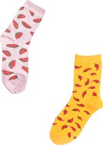 2 Paar Sokken 39 42| Leuke Sokken Box | Watermeloen Sokken en Peper sokken Box | Happy Fruit Socks Box | 2 paar Leuke Sokken | Gift Box Unisex Maat 39-42