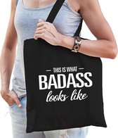 This is what badass looks like cadeau katoenen tas zwart voor dames - kado tas / tasje / shopper voor een stoute dame / vrouw