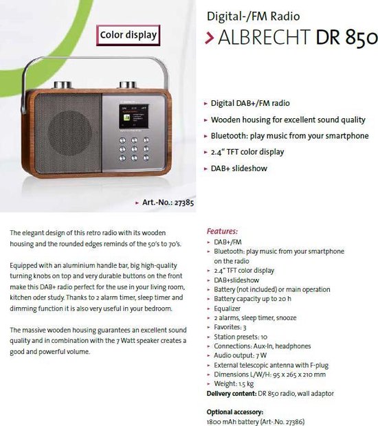 Albrecht DR 850 DAB+/FM/Bluetooth | bol.com