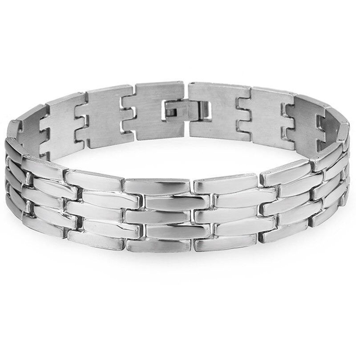 Zilver kleurige Heren Armband - Horlogeband stijl - Staal - 14mm - Schakelarmband - Armbanden - Papa Cadeau Voor Mannen - Vaderdag