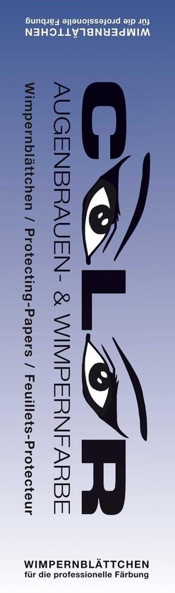Verpakking met "COLOR" logo, ogen en tekst "AUGENBRAUEN- & WIMPERNFARBE" en "WIMPERNBLÄTTCHEN für die professionelle Färbung".