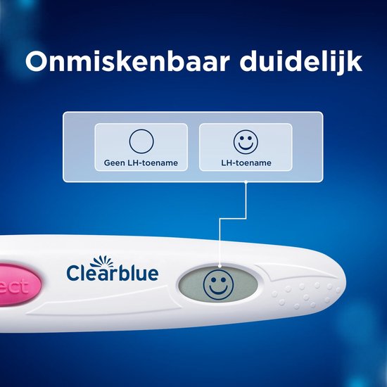 Digitale ovulatietest toont een smiley gezicht. Tekst: 'Onmiskenbaar duidelijk'.