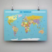 Poster Kaart Wereld Nederlandstalig- 100x70 Cm - Multi