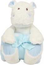 Nijlpaard knuffel met deken - Blauw - 30cm