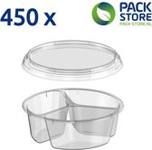 450 x ronde plastic bakjes met deksel - 3-vaks verdeling 95ml - Ø122mm - tapas bakje - kruidenboter bakje - vershoudbakjes - meal prep bakjes – transparant - geschikt voor vaatwass