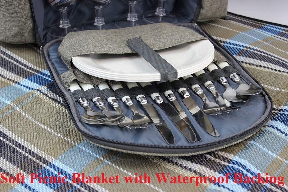 Geïsoleerde picknick rugzak voor 4 personen met compleet servies, ruim
