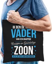 Trotse vader / zoon cadeau tas zwart voor heren - kado tas / tasje / shopper