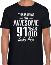 Awesome 91 year / 91 jaar cadeau t-shirt zwart heren XL