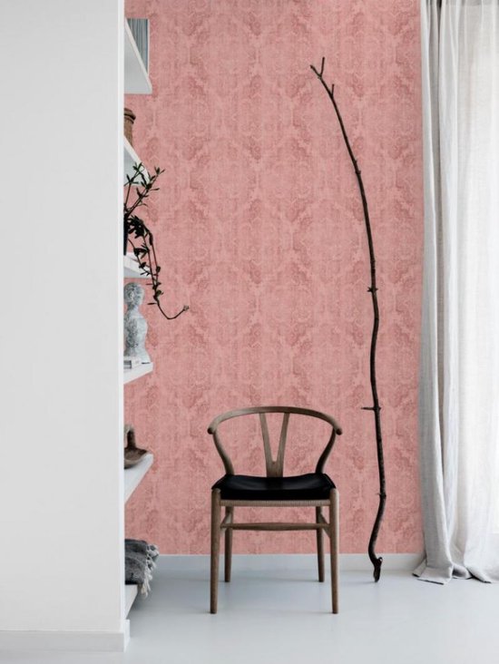Roze Behang met Klassieke, Vintage print - Vliesbehang - 0,53x10,05 m | bol