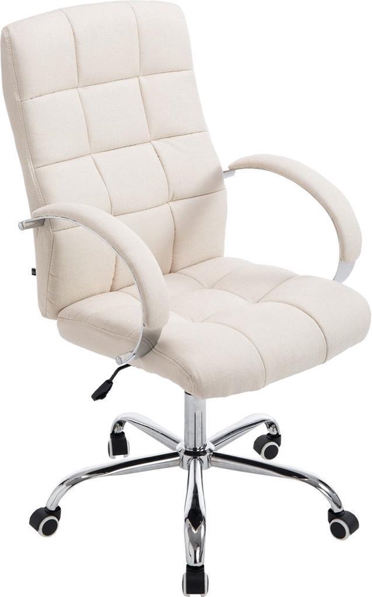Bureaustoel - Stoel - Design - Verstelbaar - Gebogen armleuning - Stof - Crème - 60x66x128 cm