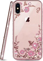 Apple iPhone X - iPhone XS Backcover - Roze - Bloemen - Soft TPU hoesje