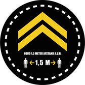 Pijl sticker. Looproute en Afstand houden, 1,5 meter vloersticker rond Ø 20 cm; Corona / COVID-19