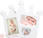 Baby fotolijst - Baby Fotokader - Kinder - kraamcadeau - Kroon - Hangend - 3 foto's - Wit - Hart