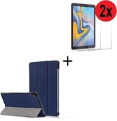 Geschikt voor Samsung Galaxy Tab S6 Lite (P610) hoes Tri fold book case hoesje Back Cover met stand Blauw + 2x Tempered Gehard Glas / Glazen screenprotector Pearlycase