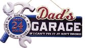 Dad's Garage Open 24 Hours.  Metalen wandbord in reliëf  49 x 27 cm.