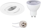 LED Spot Set - Pragmi Aerony Pro - GU10 Fitting - Dimbaar - Inbouw Rond - Mat Wit - 6W - Helder/Koud Wit 6400K - Kantelbaar - Ø82mm - BES LED