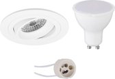 LED Spot Set - Aigi - Pragmi Aerony Pro - GU10 Fitting - Inbouw Rond - Mat Wit - 6W - Warm Wit 3000K - Kantelbaar - Ø82mm - BES LED