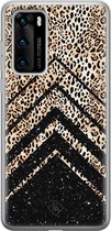 Huawei P40 hoesje siliconen - Chevron luipaard | Huawei P40 case | zwart | TPU backcover transparant