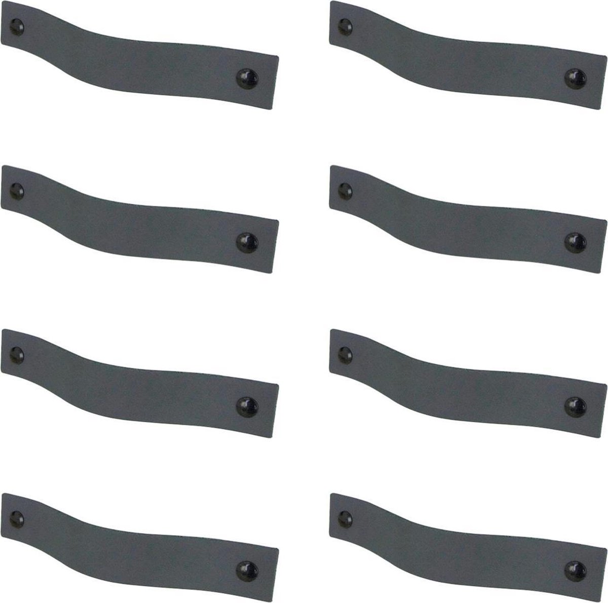 8x Leren handgrepen 'platte greep' - maat L (22,2 x 2,5 cm) - DONKERGRIJS  - incl. 3 kleuren schroefjes (handgreepjes - leren grepen - greepjes - leren lusjes)