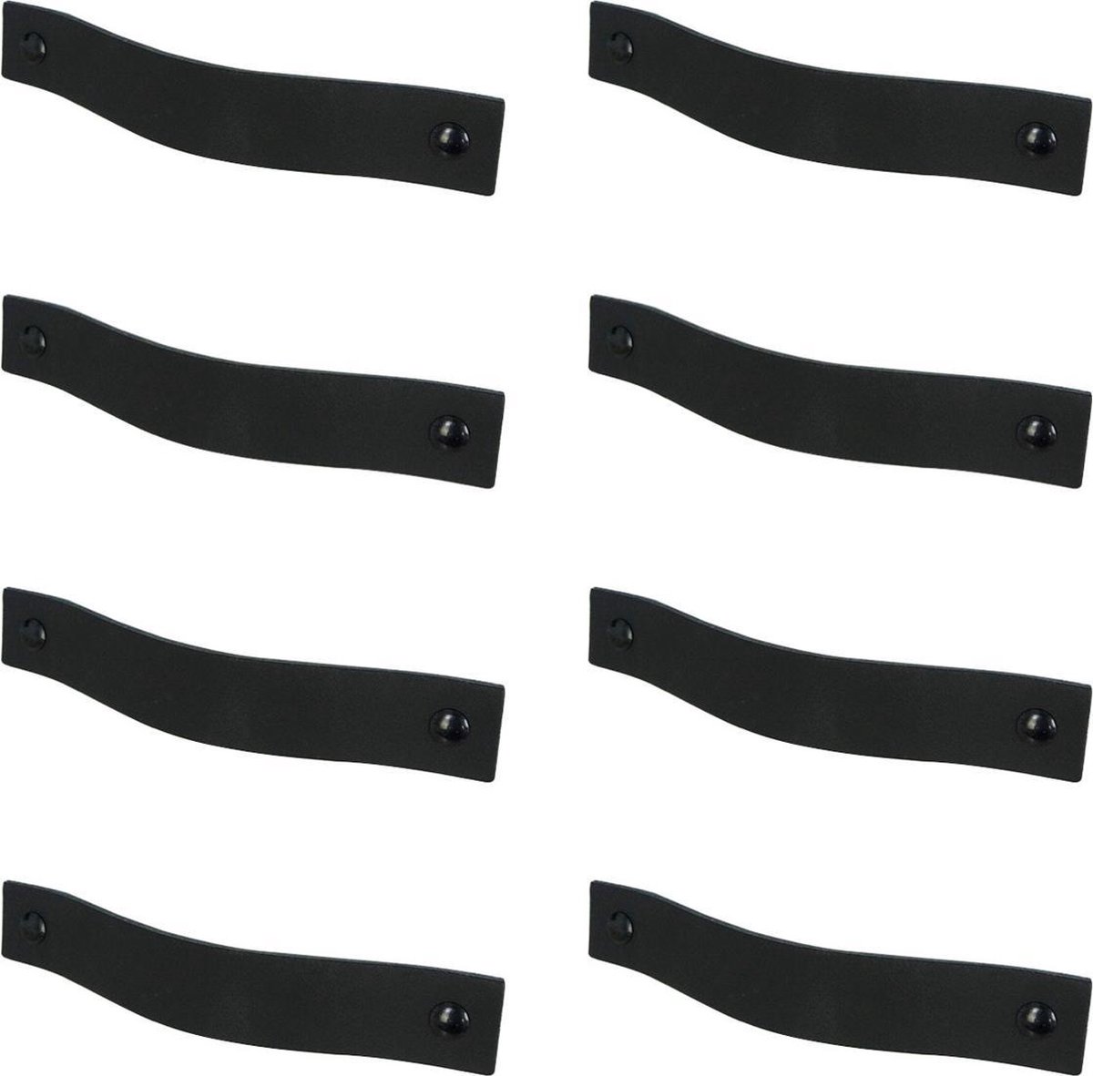 8x leren handgrepen 'platte greep' - maat M (19 x 2,5 cm) - ZWART - incl. 3 kleuren schroefjes (handgreepjes - leren grepen - greepjes - leren lusjes)