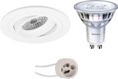 LED Spot Set - Pragmi Aerony Pro - GU10 Fitting - Inbouw Rond - Mat Wit - Kantelbaar - Ø82mm - Philips - SceneSwitch 827 36D - 1.5W-5W - Warm Wit 2200K-2700K - Dimbaar