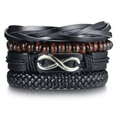 Ensemble de bracelets en cuir Perles en bois Infinity noires