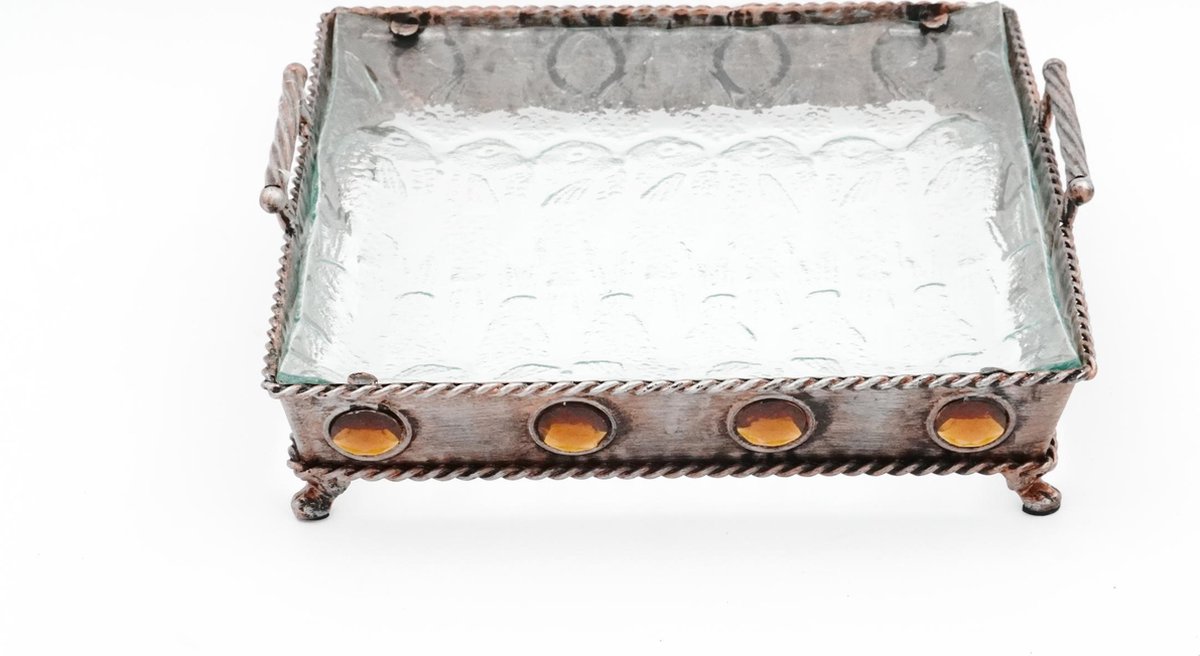 Decoratie Schaal - Glas - Bronskleurig - 29x29x6.5cm