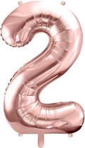 Folieballon Cijfer 2 – 2 Jaar – 86cm Groot – Rosé Goud - Verjaardag Versiering