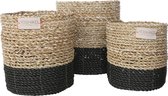 Lombok Zeegras Mand / Plantenmand Naturel / Zwart Set van 3 ( S / M / L )