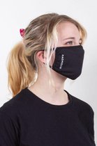 Mondkapje |100% Eco Katoen Mondmasker | Geschikt voor OV | Premium Japans designer merk kaomoji® | Original | Vervangbaar Filter | Wash 60°C | Black one-size Facemask