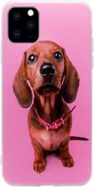 ADEL Siliconen Back Cover Softcase Hoesje Geschikt voor iPhone 11 Pro Max - Teckel Hond Roze