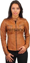 Versano Miami Leren Dames Bikerjack Dames Jas 3XL - Cognac