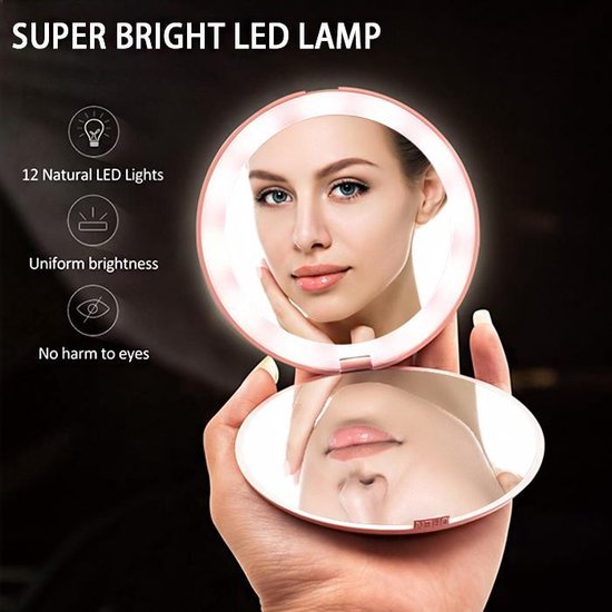 bol.com | Compact Make-up Spiegel met Tru-Daylight Verlichting - 10x  Vergroting en inklapbaar |...