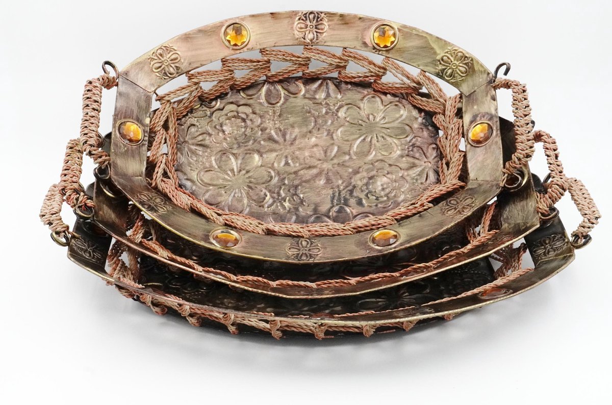 Driedelige Decoratie Schaal - Bronskleurig Met Touw