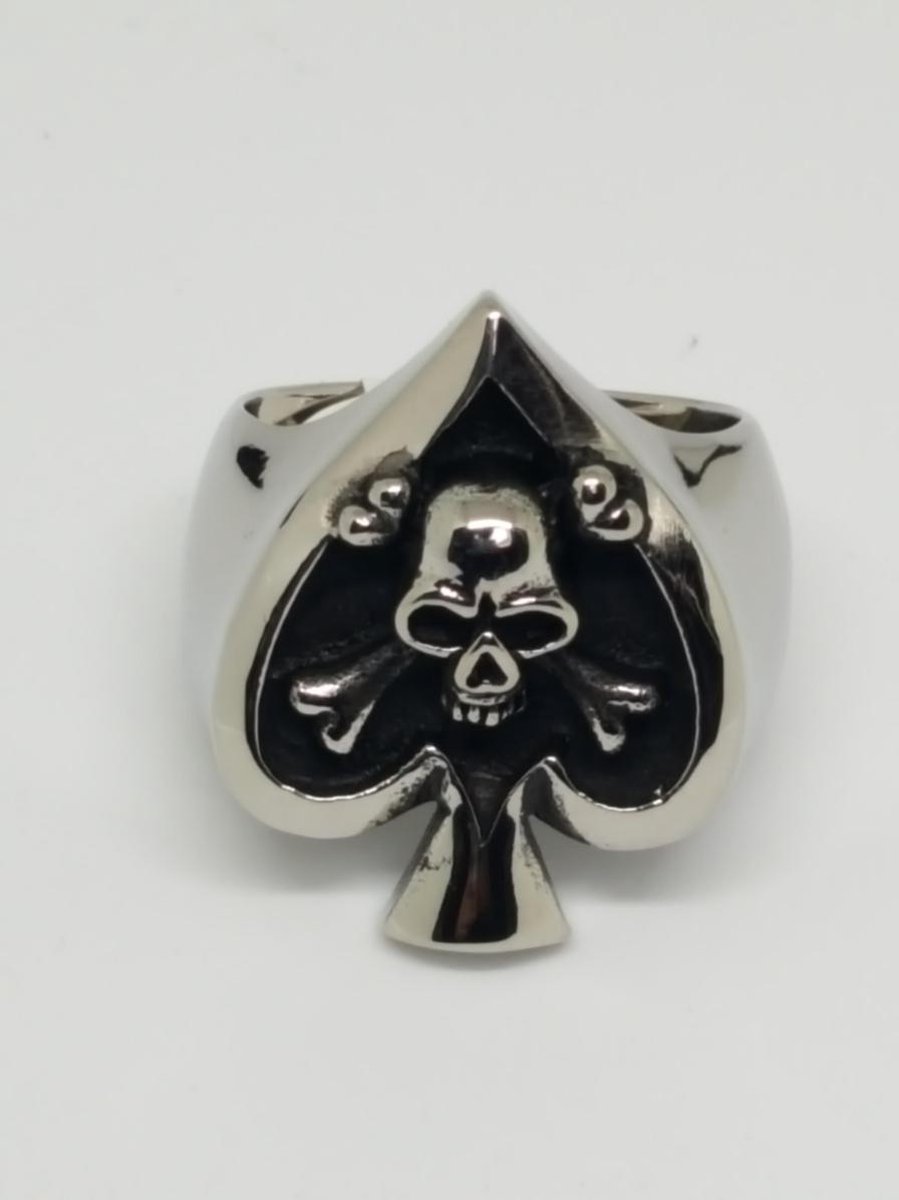 RH Jewelry Luxe Stalen Herenring – Schoppen‑Schedel Design – Robust Biker Style – Zilverkleurig – Maat 19