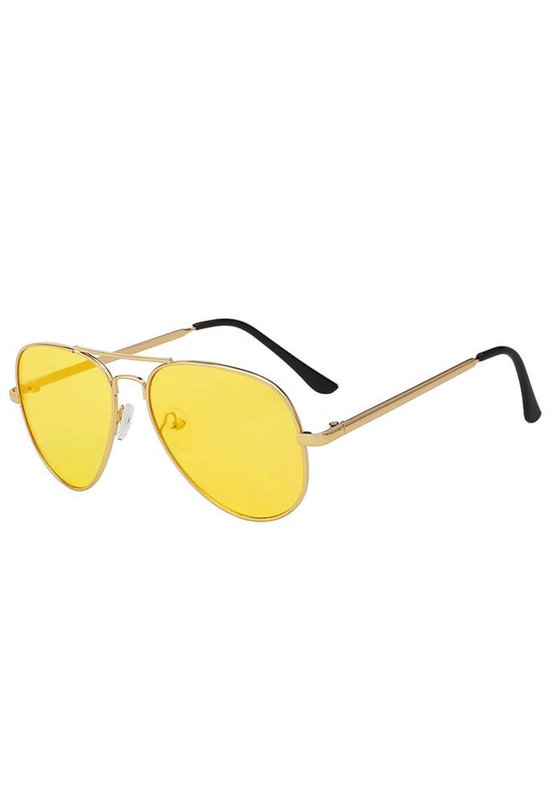 KIMU bril gele glazen heren pilotenbril - nachtbril zonnebril goud avator  piloot montuur | bol.com