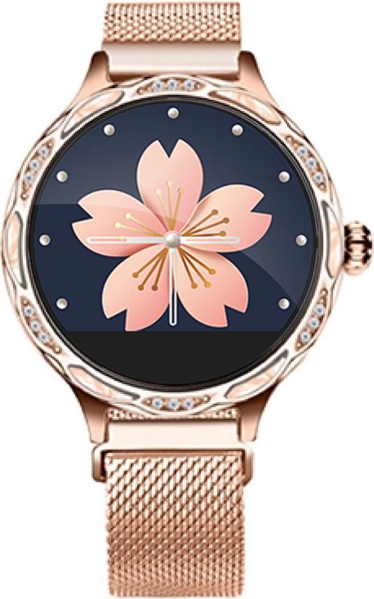 Nieuw Belesy® - Stijlvolle Smartwatch Dames - Horloge - Goud - Staal - Kleurenscherm 3 cm - Stappenteller - bloeddrukmeter - verbrande calorieen - 9x sportmodus - Gratis zonnebril van Belesy cadeau - Moederdag - Belesy