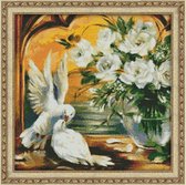 Daimond Painting kit pigeons & white roses AZ1099 - (duiven & witte rozen) 50x50 cm.