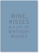 Kaart met wijn quotes – Set van 5 kaarten - Happy Wine Cards – Wine, Kisses & a lot of birthday wishes