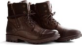 NoGRZ P.Post - Dames Leren enkellaars - Winter veterboots - Wol gevoerd - Donkerbruin - Maat 36