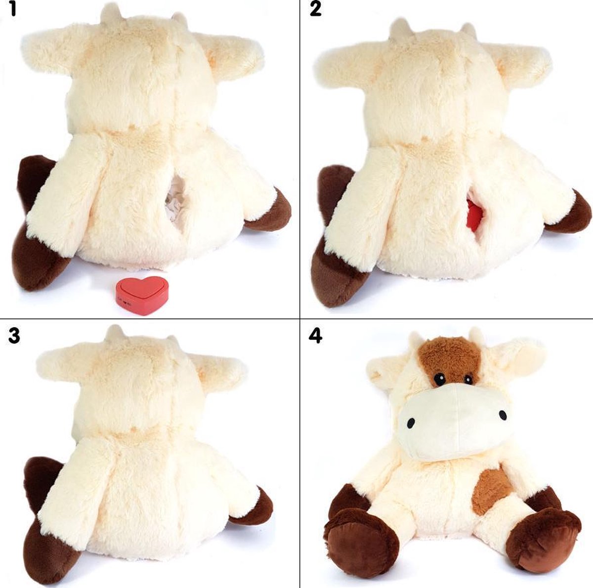Knuffel met jouw ingesproken bericht [MP3 + Microfoon] | Koe / Koeienknuffel 45cm | Inclusief Voice Recorder | Cadeau: Valentijn – Moederdag – Vaderdag – Kraamcadeau | Knuffel met geluid met jouw eigen stem | Knuffel Boodschap – Message in a Cuddle — afbeelding 2