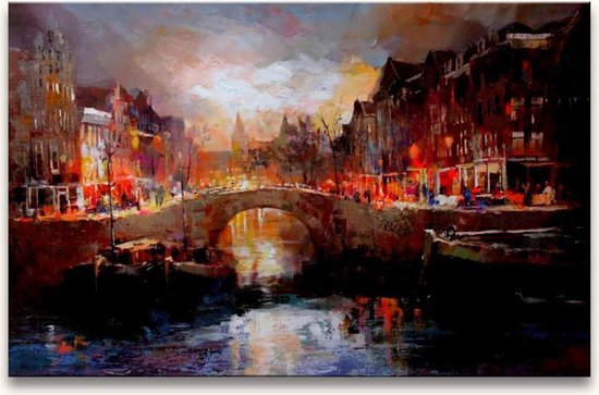 Peinture peinte à la main Huile sur toile - Willem Haenraets 'Prinsengracht Amsterdam'