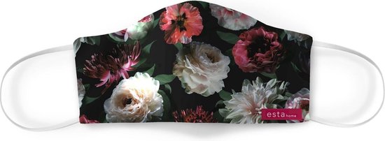ESTAhome mondkapje bloemen multicolor op zwart - 150506 - 22 x 12 cm