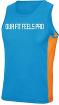 FitProWear Sporthemd Slogan Lichtblauw Oranje Maat L - Sportkleding -Mouwloos - Shirt - Polyester